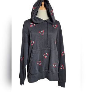 Reflex Black Embroidered Red Roses Whimsigoth Hoodie Swearshirt